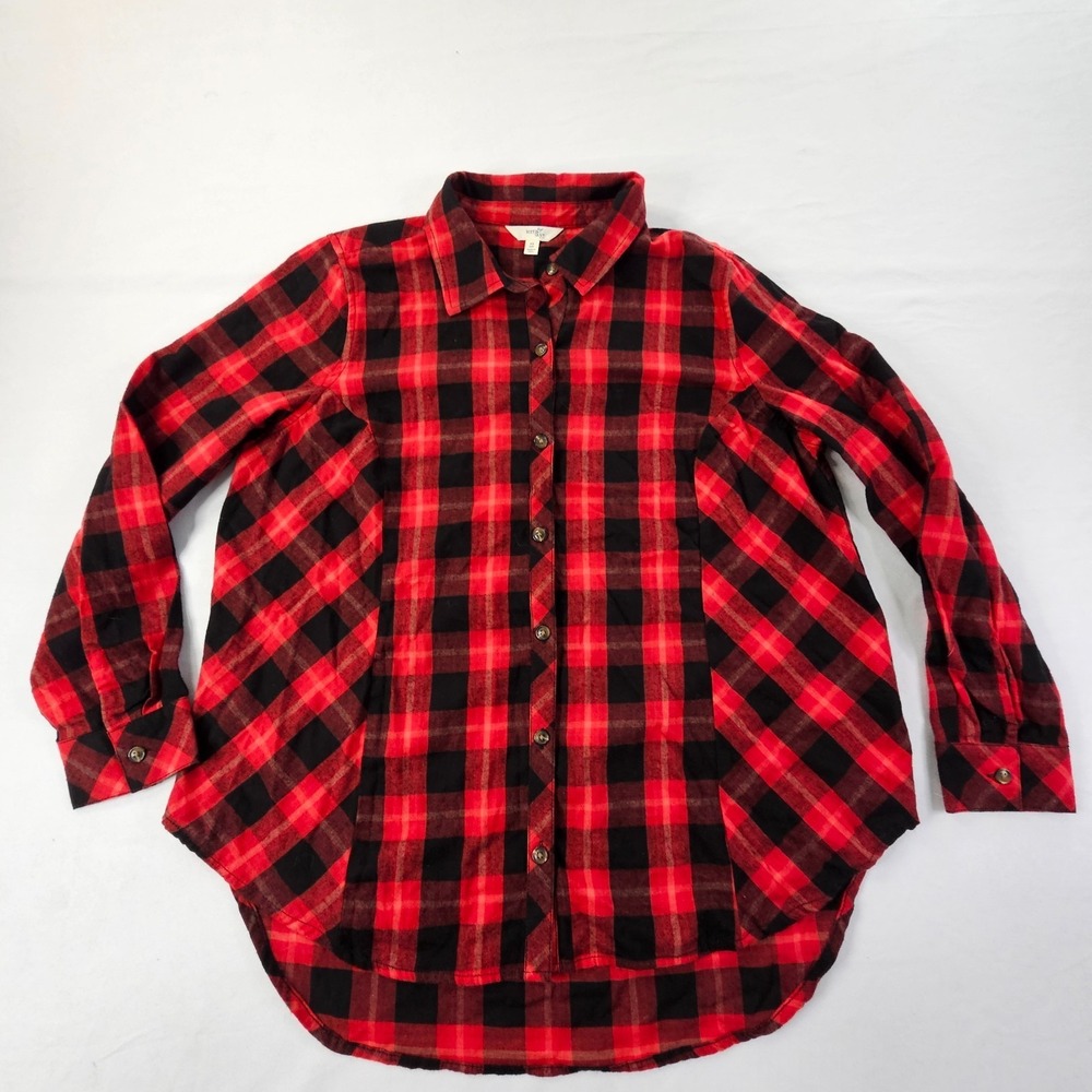 Terra‎ & Sky Red Plaid Long Sleeve Cotton Flannel Shirt Women's 0X